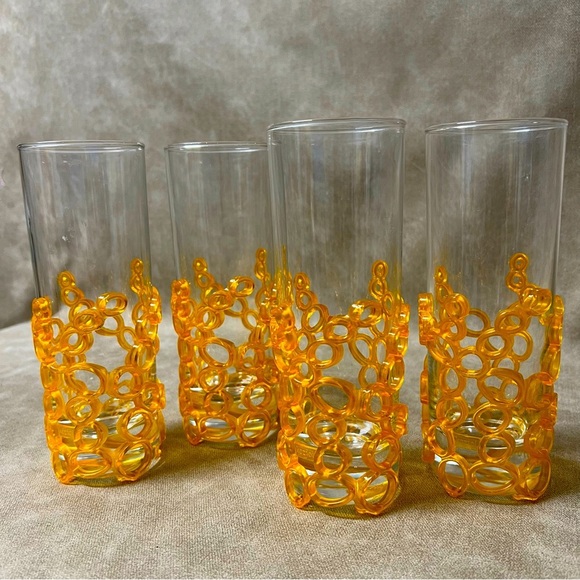 Set of 4 Koziol drinks glasses with orange bubble glass holders - Picture 3 of 7